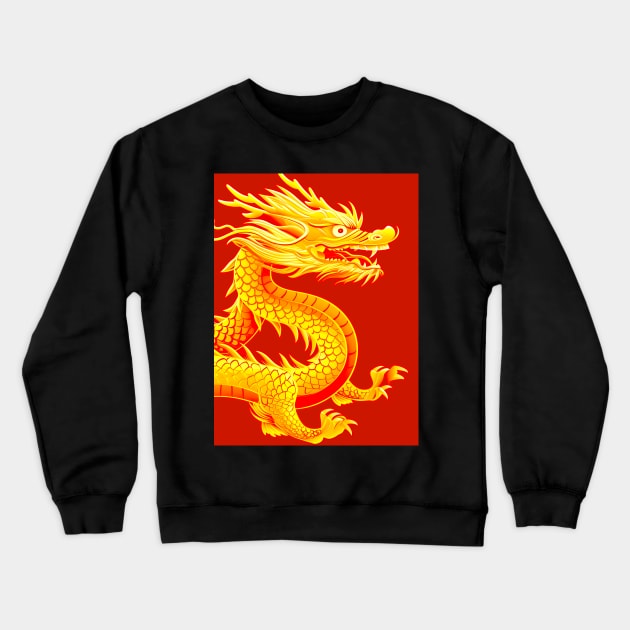 Chinese Golden Dragon on a Lucky Red Background 2: Chinese New Year, Year of the Dragon on a Dark Background Crewneck Sweatshirt by Puff Sumo